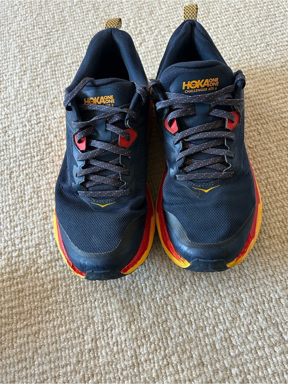Hoka One One Men’s Trail Running Shoes - Navy with Red and Yellow Accents